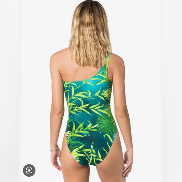 Versace SS20 Verde Jungle Print One Shoulder One-Piece Bathing Suit - Picture 2 of 8